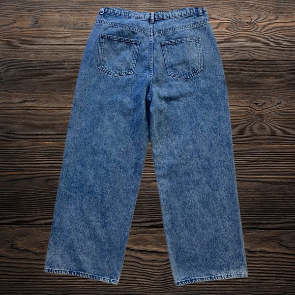 Blue Asphalt Crossover Waist Wide Leg Acid Wash Jeans Blue Denim Womens Large - Picture 2 of 7